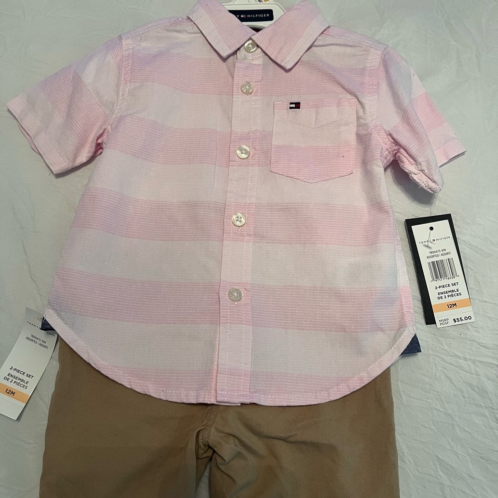 Tommy Hilfiger Kids Pink and White Striped Button Down Shirt Set
